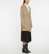 Gilet mi long droit ceinturé en maille Beige Pablo