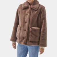 Manteau droit matière duveteuse court Marron Pablo