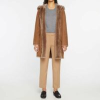 Manteau mi long peau retournée capuche Marron Pablo