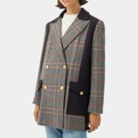 Manteau droit imprimé tartan mi-long Noir Pablo