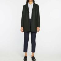 Manteau Meryl droit mi long drap de laine Vert Pablo