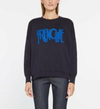 Pull Tresor ample coton molletonné lettrage maille bouclette Bleu Pablo