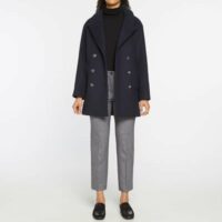 Manteau mi long droit drap de laine Bleu Pablo