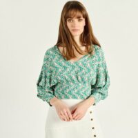 Blouse col v imprimé floral BATISTA Vert ARTLOVE