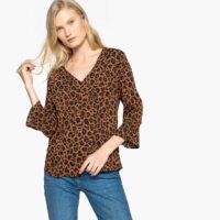 Blouse col v imprimée léopard