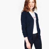 Cardigan pure laine vierge col V Bleu Marine;Noir Benetton