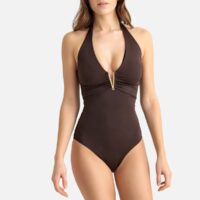 Maillot de bain 1 pièce décolleté plongeant dos-nu Marron LA REDOUTE COLLECTIONS