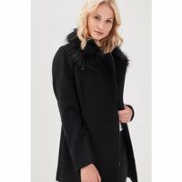 Manteau droit col à fourrure Noir BREAL