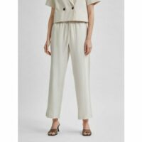 Pantalon Taille moyenne décontractée en lin et coton Beige Selected Femme