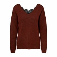 Pull col V encolure dentelle Marron Vero Moda