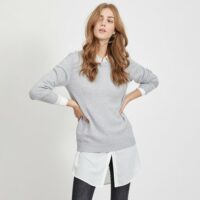 Pull col rond en fine maille Bleu Vila