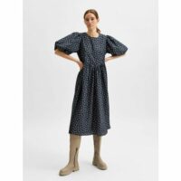 Robe Manche bouffante imprimée Bleu Selected Femme