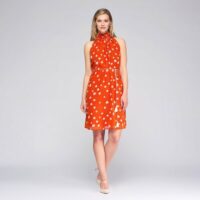 Robe à col montant imprimé pois Orange NIZA