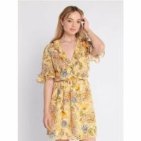 Robe cache-coeur à volants Jaune Naf Naf