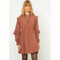 Robe détails volants Marron CAMAIEU