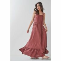 Robe longue en lin mélangé à bretelles Rouge Next