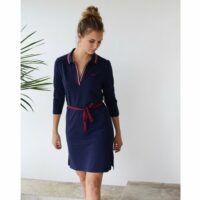 Robe polo manches 3/4 col tricolore en coton Bleu MISE AU GREEN