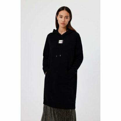 Robe sweat à capuche en coton avec étiquette logo Noir HUGO