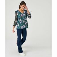 Tee-shirt effet blouse imprimé Vert DAMART