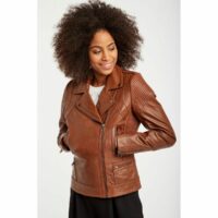 Veste en cuir d'agneau style rock Naf Naf