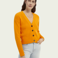 Scotch & Soda Cardigan côtelé en mélange de coton bio Orange