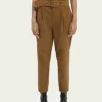 Scotch & Soda Pantalon à taille froncée en daim avec ceinture Marron