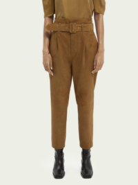 Scotch & Soda Pantalon à taille froncée en daim avec ceinture Marron