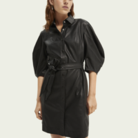 Scotch & Soda Mini-robe en cuir à manches courtes bouffantes Noir