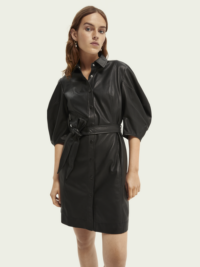 Scotch & Soda Mini-robe en cuir à manches courtes bouffantes Noir