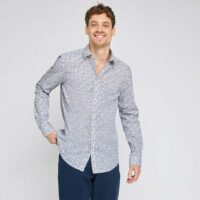 Chemise slim imprimé fleur coton - Blanc Jules