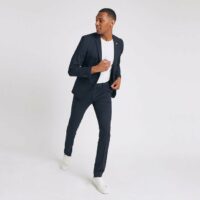 Pantalon de costume extra slim en matière bistretc - Bleu Marine Brice