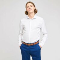 Chemise slim sans repassage unie coton - Blanc Brice