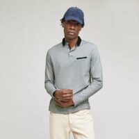 Polo manches longues jacquard col fantaisie - Gris Clair Brice