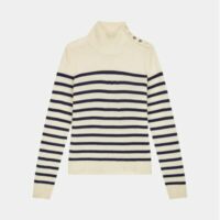 Pull femme cachemire Montsi façon marinière Beige Maje