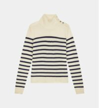 Pull femme cachemire Montsi façon marinière Beige Maje