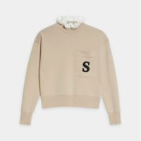 Pull col volants siglé laine Beige Sandro