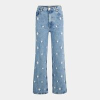 Jean droit fleurs coton délavé Bleu Sandro