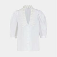 Chemise droite col dentelle crochet manches 7/8 coton Blanc Sandro