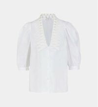 Chemise droite col dentelle crochet manches 7/8 coton Blanc Sandro