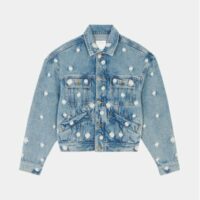 Veste en coton jean fleurs brodées Bleu Sandro