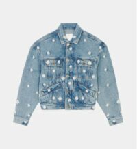 Veste en coton jean fleurs brodées Bleu Sandro