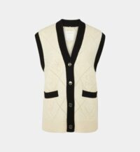 Gilet droit sans manches côtelé ajouré bicolore laine Beige Sandro