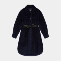 Manteau long Gali effet fourrure Bleu Maje