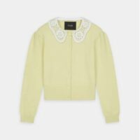 Cardigan Matisson cachemire femme col en guipure Jaune Maje