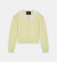 Cardigan Matisson cachemire femme col en guipure Jaune Maje