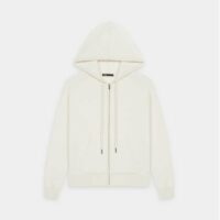 Sweat Maonette cachemire femme zippé capuche Beige Maje