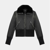 Blouson Bloma en cuir Noir Maje