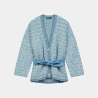 Cardigan Mymono maille fantaisie ceinturé Bleu Maje