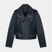 Blouson en cuir Basalto détails matelassés Bleu Maje