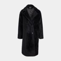 Manteau Gabyni droit mi-long effet fourrure Noir Maje